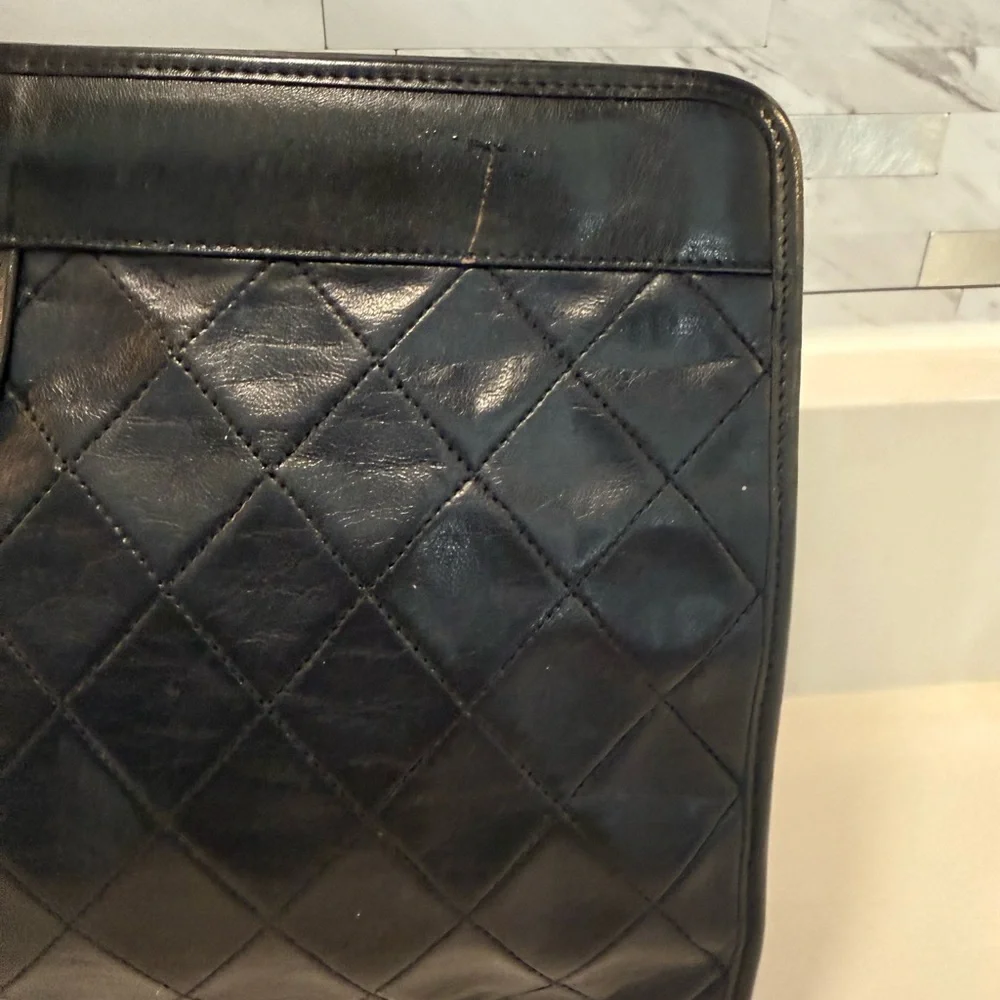 CHANEL Black Vintage Quilted Clutch with Gold 24k Logo - Picture 6 of 16